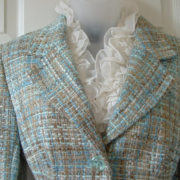 Jonathan Martin Tweed Suit Blazer Skirt Fringed - Picture 3 of 13